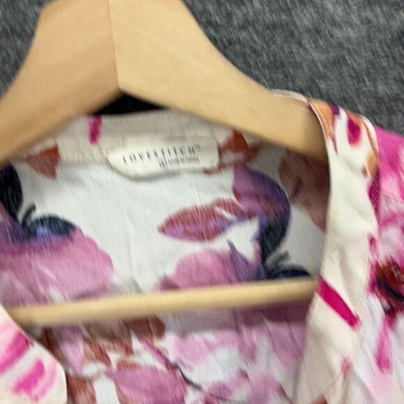 Lovestitch Blouse Women M Medium White Floral V-Neck Short Sleeve Rayon Casual - Picture 3 of 7